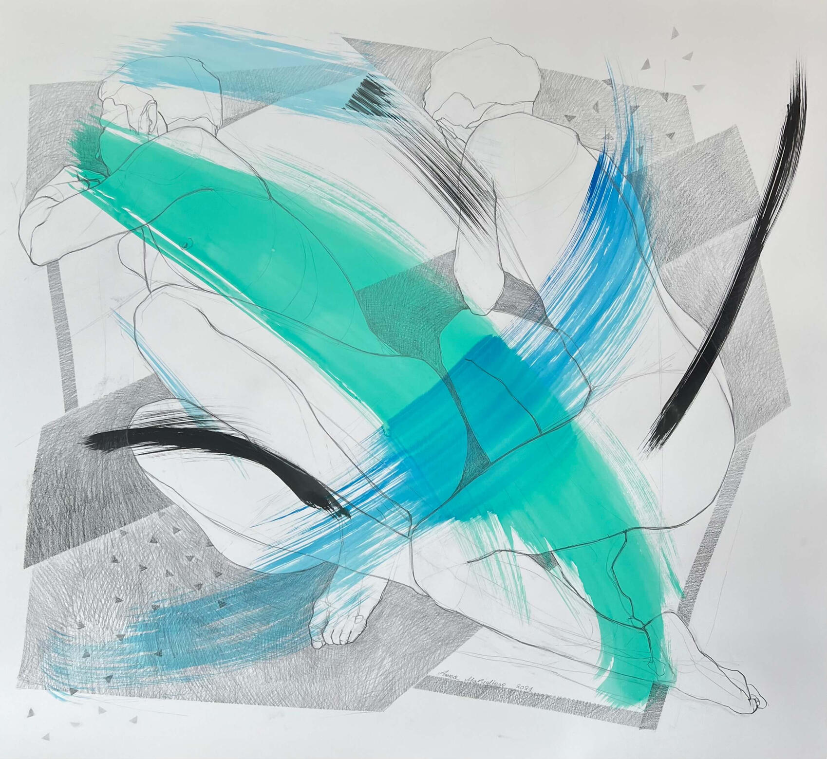 Detached [Oderwani], 120x110cm Inks, aquarelle, graphite, paper