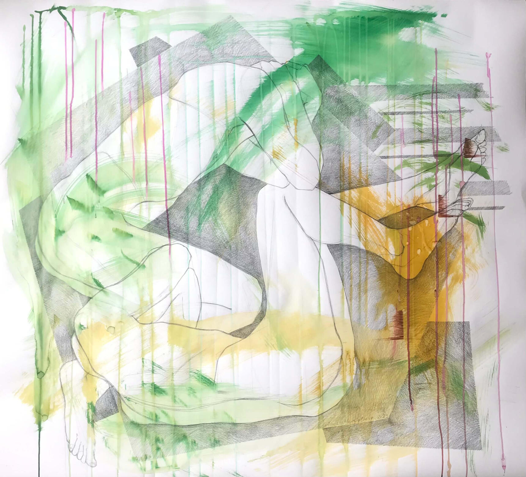 Detached [Oderwani], 120x110cm Inks, aquarelle, graphite, paper